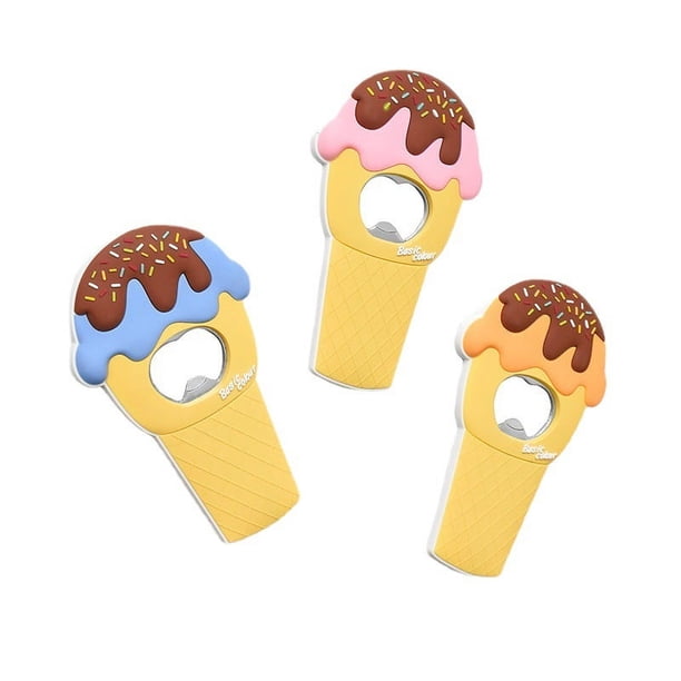 Abrebotellas de Metal de silicona con imán para refrigerador, 3 uds., para coque, barman, cocina, artículos de bar, novedad de Metal, forma divertida y bonita (helado)