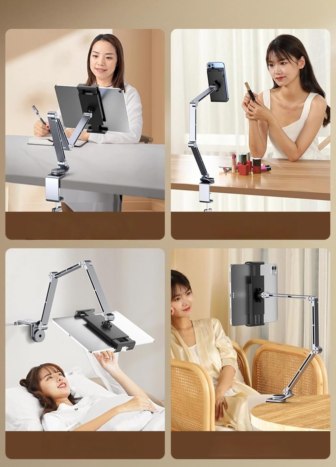 Adjustable Phone Tablet Mount,Ergonomic Multi Joint Stand with Sturdy Desk Clamp, 360° Rotatable & Height Compatible with Devices for Home,Office,Studio(Gray)