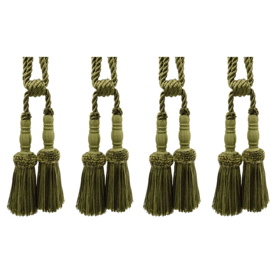 DECOPRO Vintage Curtain & Drapery Tassel Tieback with Chenille Accent, Tassel Length 8" (20cm), Spread 29" (73.5cm) # TBC82, Dark Olive Green #L50 (Dark Yellow Green) Set of 4