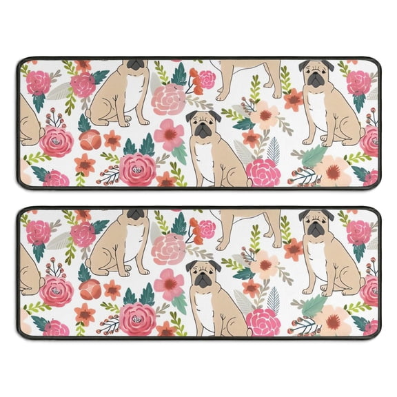 Kitchen Rugs Sets Of 2,Pugs and Pioneer Flower Anti Fatigue Kitchen Mat Rugs Non Slip Washable,Decorative Kitchen Floor Mats for Kitchen,Sink,Laundry,17"x47" 17"x47"