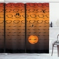 thumbnail image 1 of Bird on a Wire Shower Curtain, Silhouettes of Birdies on a Wire Fence during Sunset, Fabric Bathroom Set with Hooks, 69W X 84L Inches Extra Long, Charcoal Grey Orange and Caramel, by Ambesonne, 1 of 2