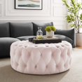 thumbnail image 2 of Round Ottoman Accent Tufted Chair , Pink, Velvet, Modern Contemporary, Living Lounge Cafe Room Hotel Lobby Hospitality, 2 of 6