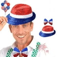 thumbnail image 5 of DAMAI Patriotic of Sequin Fedora Hat with bow tie,Sparkling Fancy Dress Trilby Hat Glitter Jazz Cap for Independence Day Celebrations Festival Party Accessory for Men and Women, 5 of 6