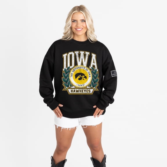 Women's Gameday Couture Black Iowa Hawkeyes Oversized Victory Lane Black Label Premium Sweatshirt