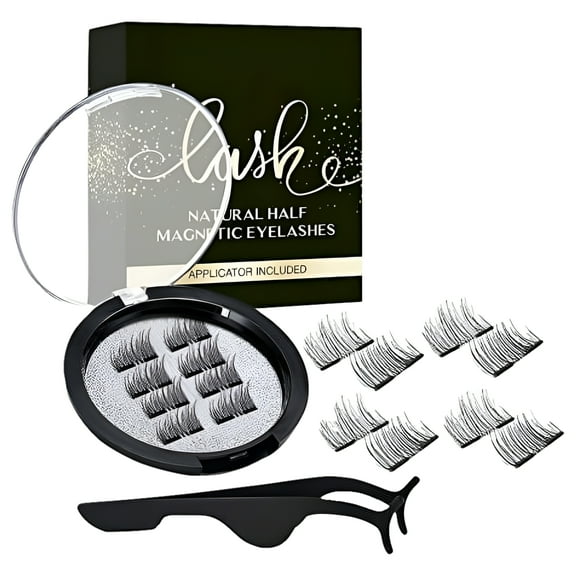 Dual Magnetic Eyelashes, Half Lash, 0.2mm Ultra Thin Magnet, Light weight Reusable 3D Eyelashes with Applicator