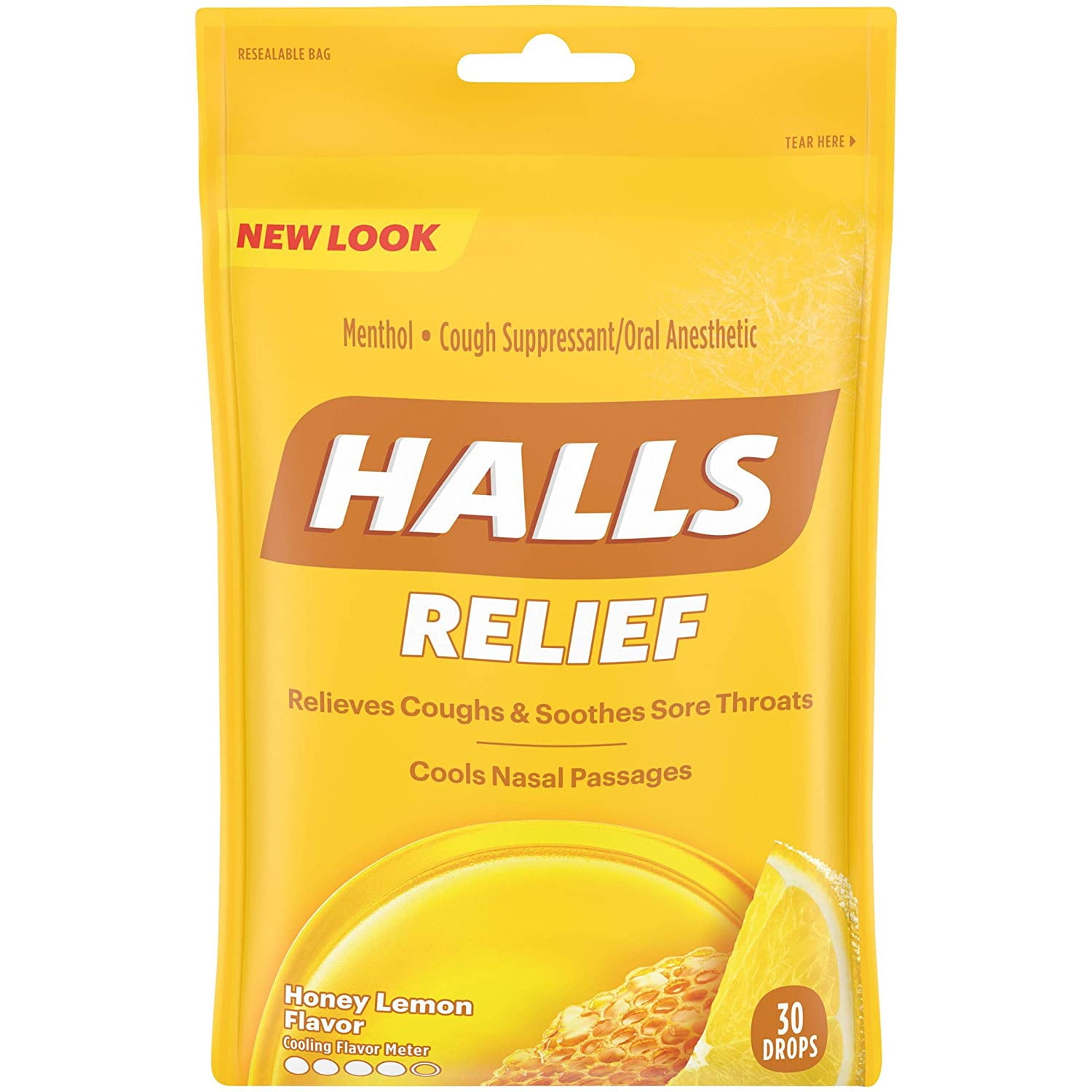 Halls Triple Soothing Action Cough Drops, Honey Lemon 30 Each