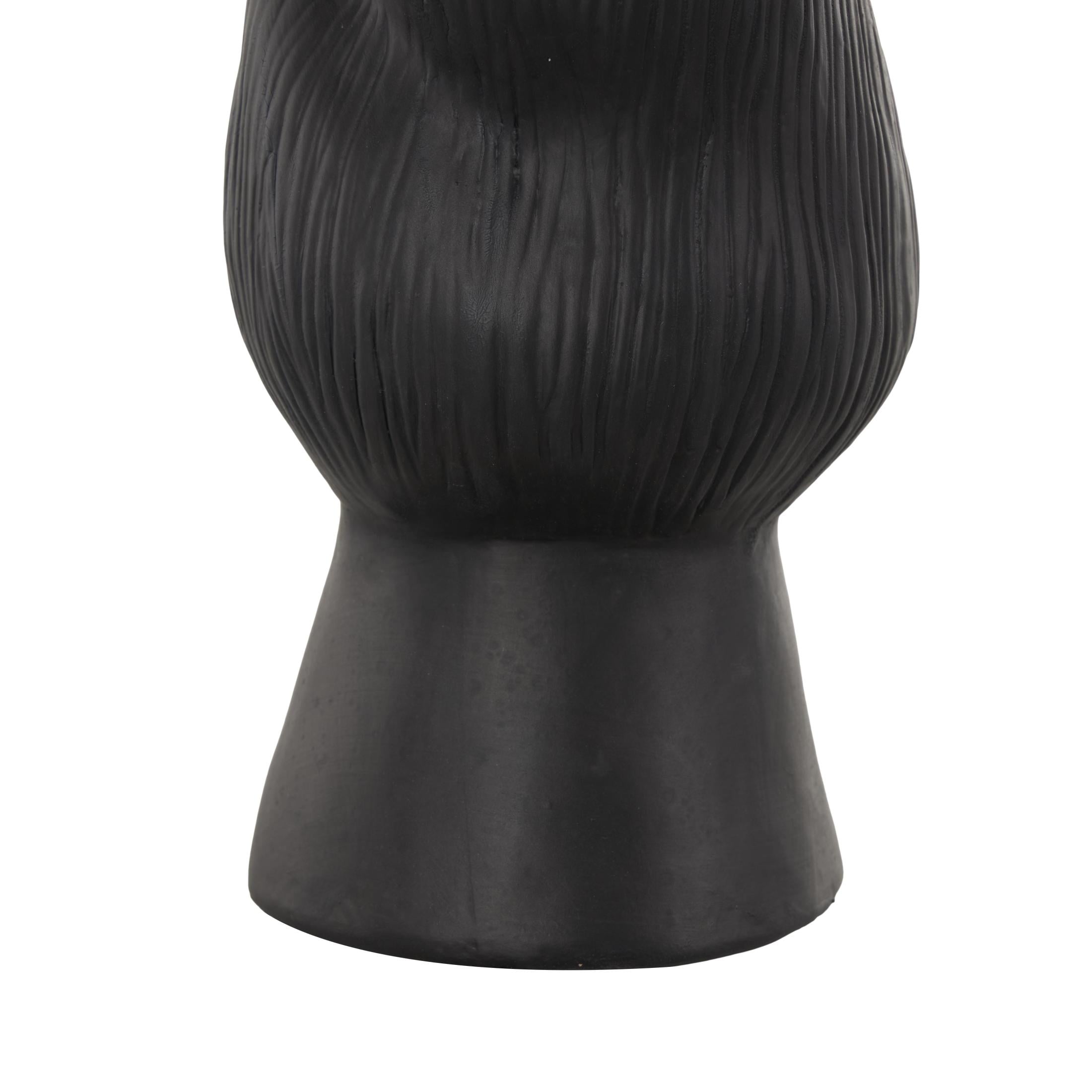 DecMode 11" Abstract Floral Inspired Black Ceramic Vase with Wavy Folded Rim and Linear Grooves