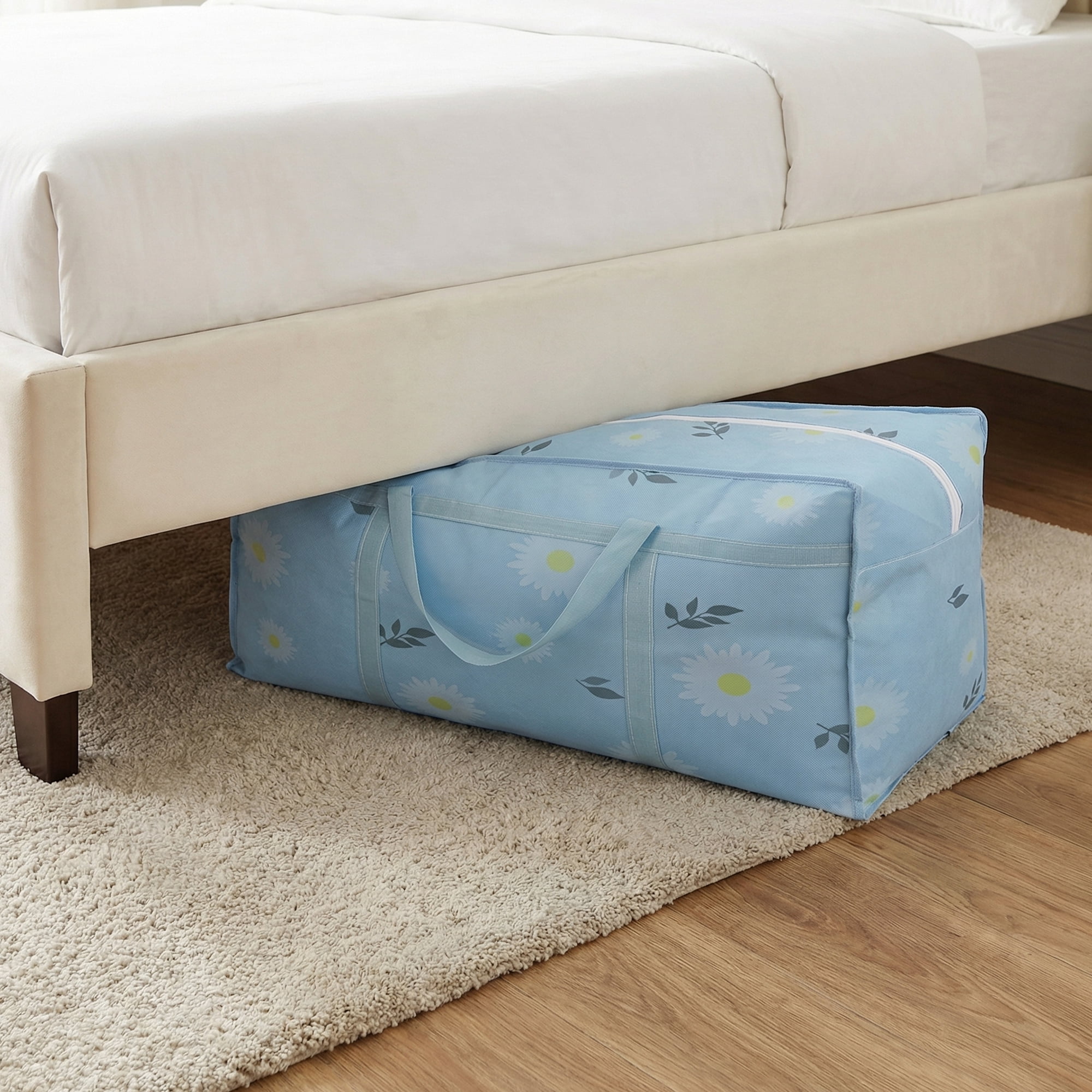 Unique Bargains Foldable Storage Bags for Organizing Livingroom Blue 18.5"x9.8"x11.8"