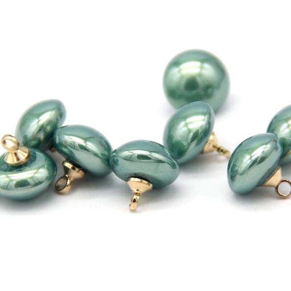 USOS0U 20Pcs 10mm Semi-circle Plastic Pearl Buttons, with Metal Shank, for Clothing, Shirt, Dress, Blouse, DIY Crafts (Green)