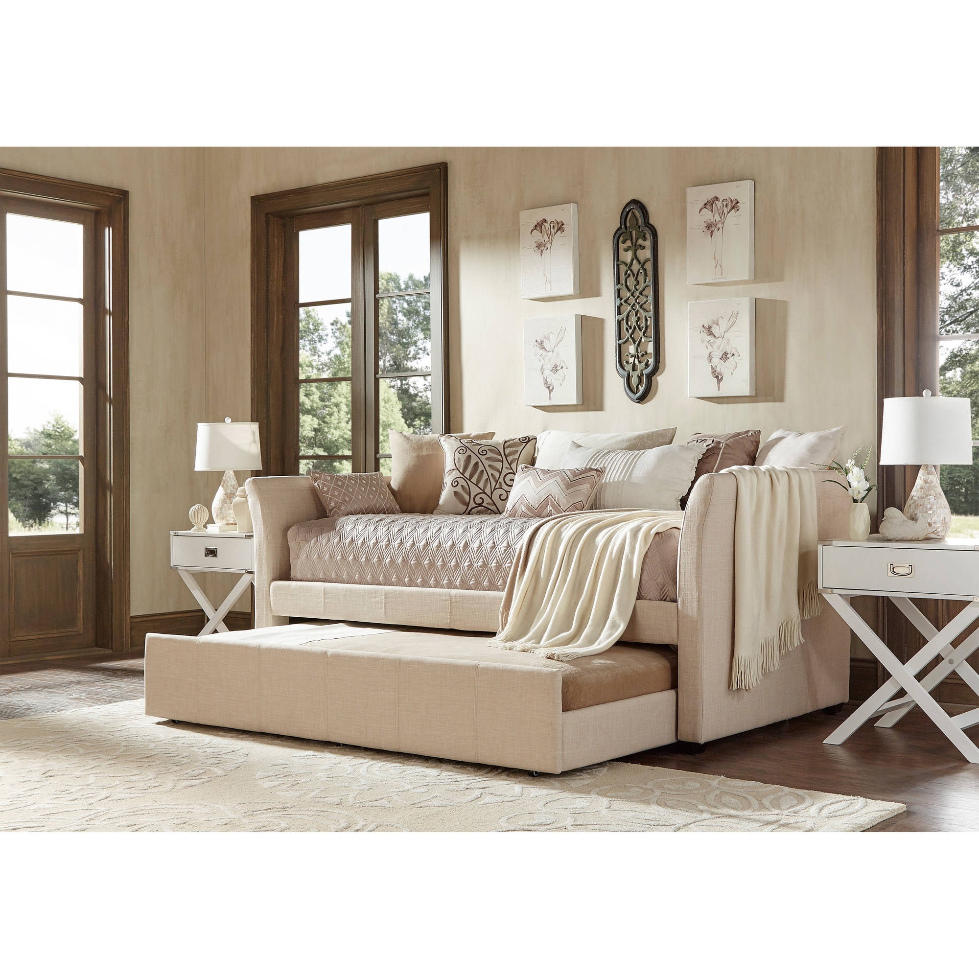 Chelsea Lane Curved Arm Linen Daybed with Trundle, Beige
