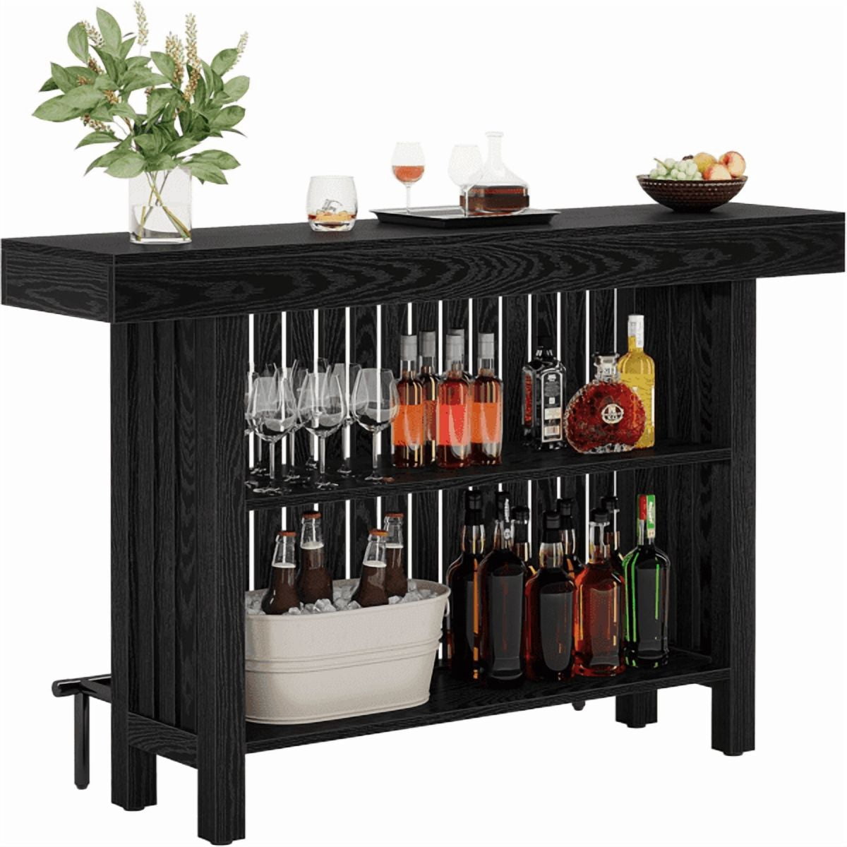 62.99" 2-Tier Bar Table , 3.97" Thickened Panels, Modern Design, Sturdy Home Bar for Living Room, Dining Area, Wine Cellar, Basement
