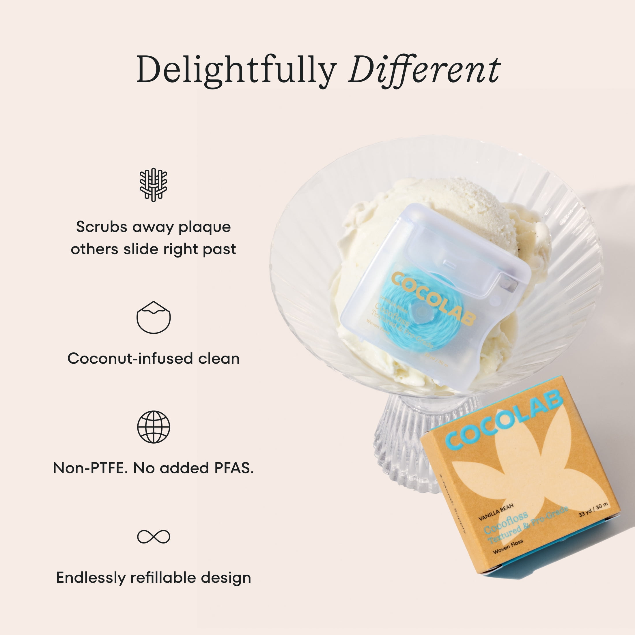COCOLAB Cocofloss Refillable Dental Floss 33 yd - Vanilla Bean
