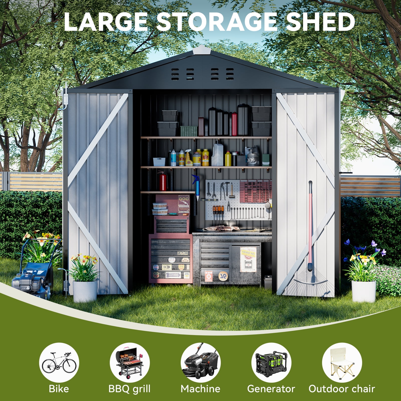 CLOUDREST PRO 6 x 4 ft. Outdoor Storage Metal Shed with Lockable Door and Air Vent,Gray