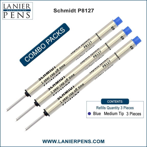 3X Schmidt P8127 Short Capless System Rollerball Blue Ink Medium Tip
