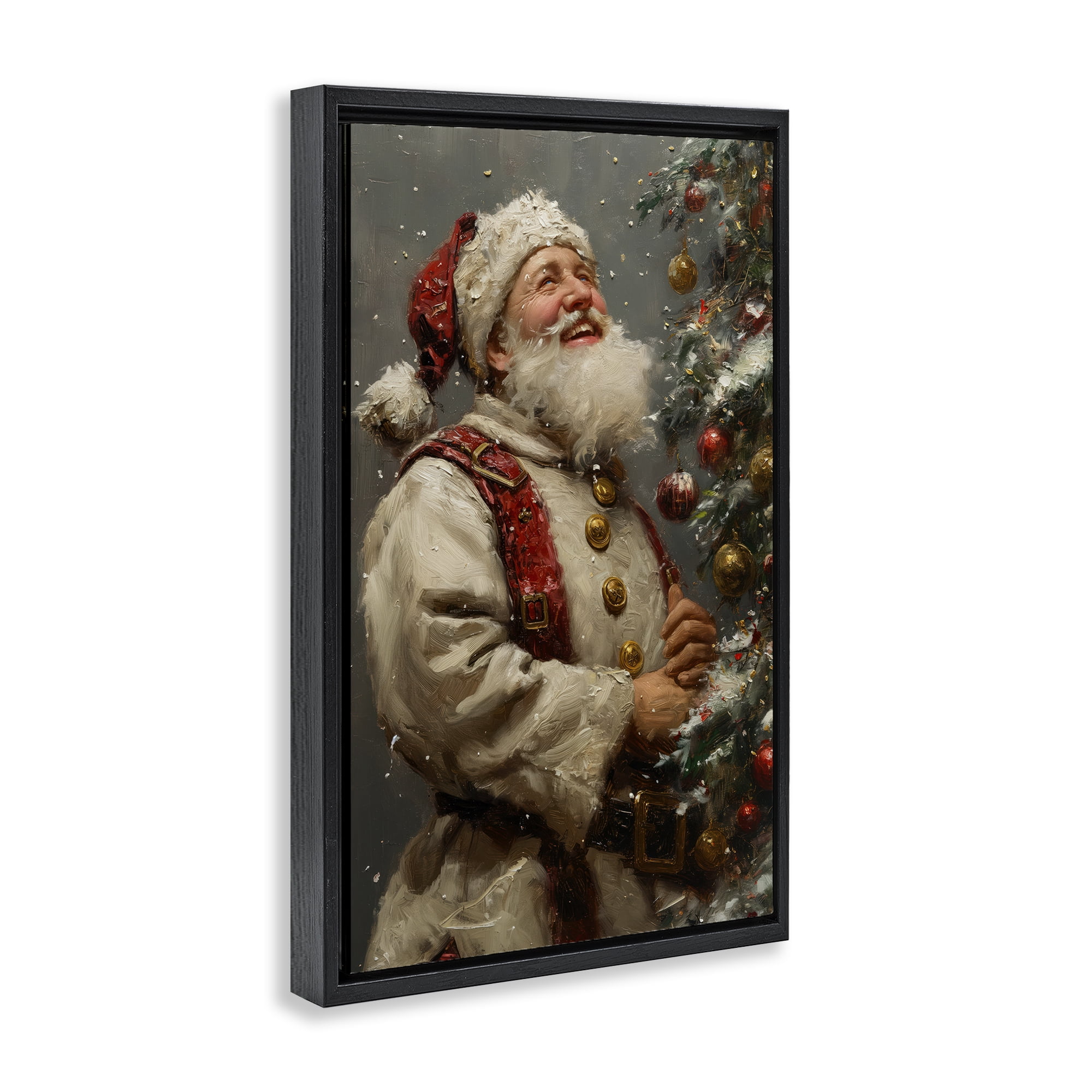 Stupell Industries Happy Santa & Tree Holiday Painting Black Floater Framed Art Print Wall Art, 17 x 25