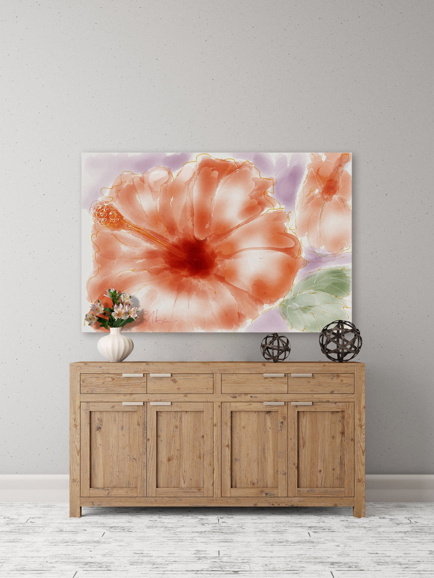 Marmont Hill "Pink Hibiscus" by Arthur Pina Painting Print on Wrapped Canvas