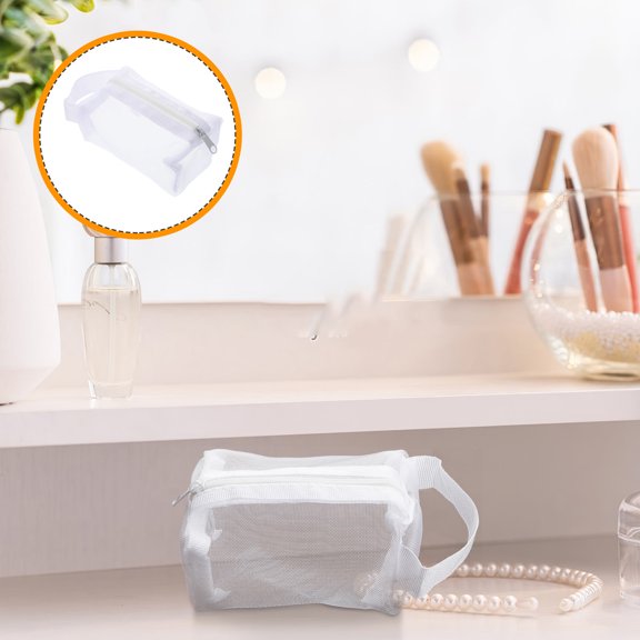 FOMIYES Portable White Mesh Makeup Bag with Zipper, Breathable Travel Cosmetic Organizer for Toiletries and Accessories