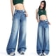 thumbnail image 4 of Jeans Mujer Personalidad Americana Crack Lavado Azul Pierna Ancha Denim Suelto Retro Pantalones Rectos, 4 of 5