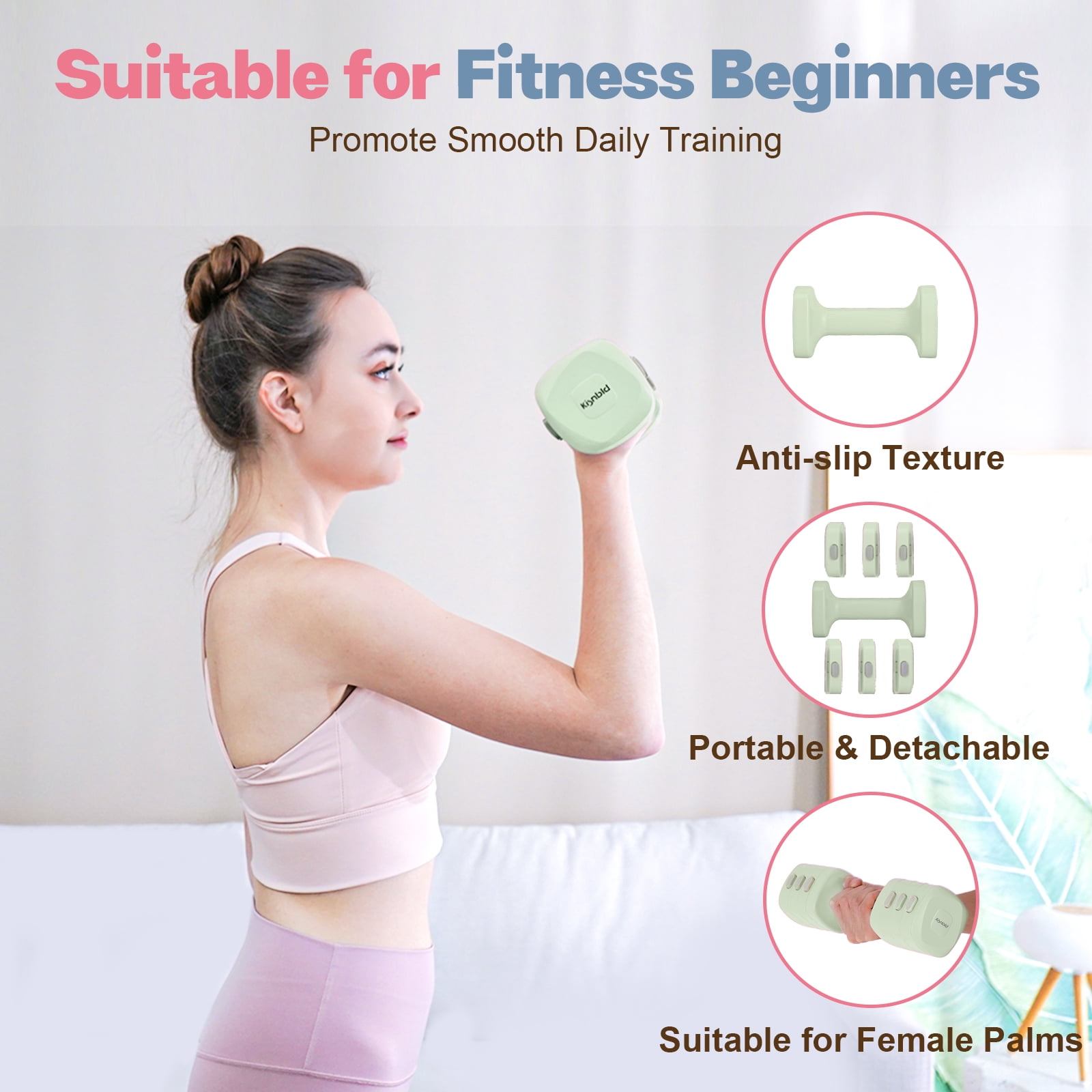 kisnbld Adjustable Dumbbell Set of 2, 4 in 1 Free Weights Dumbbells Set for Women with Fast Adjustment, Each 2lb 3lb 4lb 5lb Hand Weights Set for Home Gym & Outdoor Exercise Training