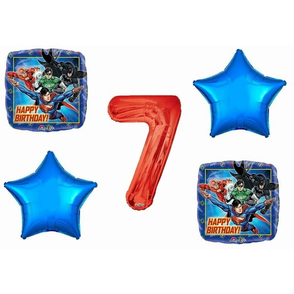 Justice League 7th Happy Birthday Party 5 Piece Balloons Set