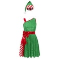 thumbnail image 4 of Mufeng Women's Christmas Candy Cane Costume Sparkly Dress with Hat Xmas Party Santa Claus Outfits Green M, 4 of 5