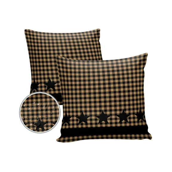 Pack of 2 Outdoor Pillow Covers, Retro Brown Buffalo Plaid Pentagrams Waterproof Square Throw Pillowcase Cushion Decorative Pillow Covers for Couch Patio Tent, 16x16 in