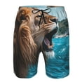 thumbnail image 3 of Logiee Ice Blue Coastal Lion Print Mens Swim Trunks Quick Dry Board Shorts,Breathable Hawaii Beach Shorts Swimwear Bathing Suits-3X-Large, 3 of 6