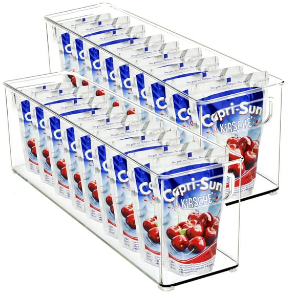 Youngever 2 Pack Stackable Plastic Storage Organizer Container Bin, Storage Bins with Handler for Refrigerator, 16" x 4" x 5" YE390.012