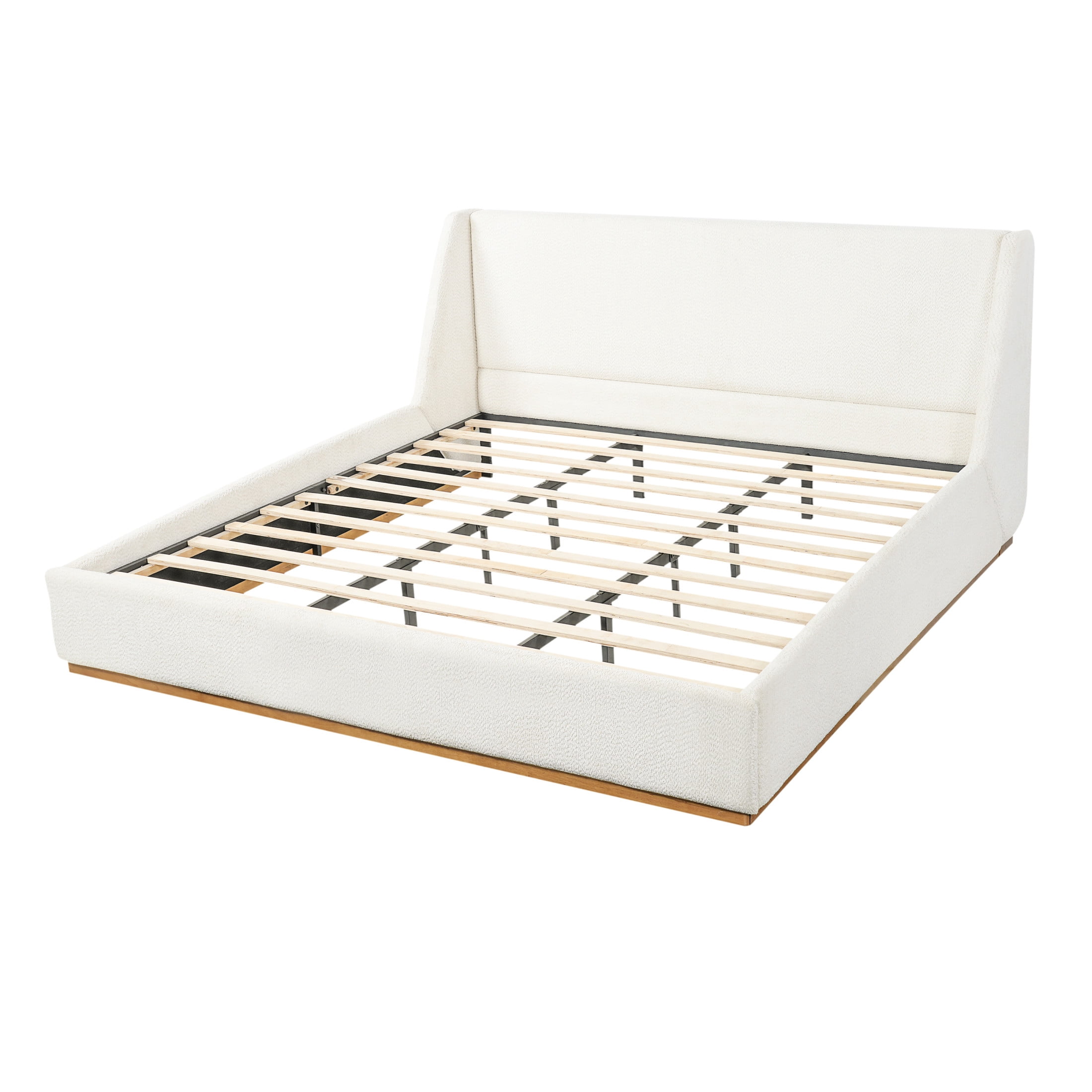 Christopher Knight Home King Upholstered Wingback Bed Frame, Rubberwood Base, White