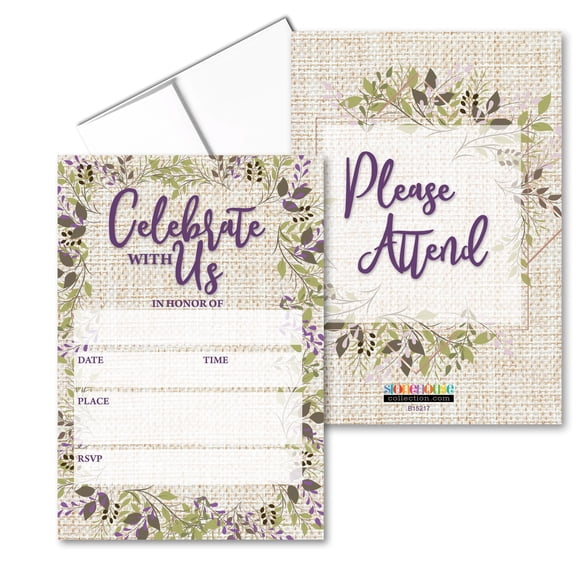 Rustic Fill-in Party Invitations With Envelopes - 25 Invites & Envelopes - Wedding, Baby Shower, Rehearsal Dinner, Birthday Party - B21517