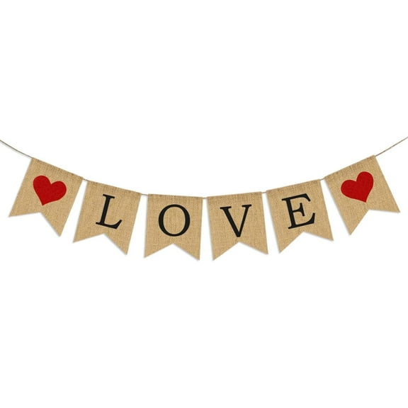 Love Burlap Banner Valentines Day Garland Photo Props Engagement Banner Wedding Anniversary Decorations