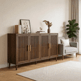 thumbnail image 2 of Algherohein Modern Sideboard Buffet with Slatted Barn Doors, Wood Accent Storage Consol, TV Stand, Coffee Bar for Dining Room, Walnut 4 Doors, 2 of 6