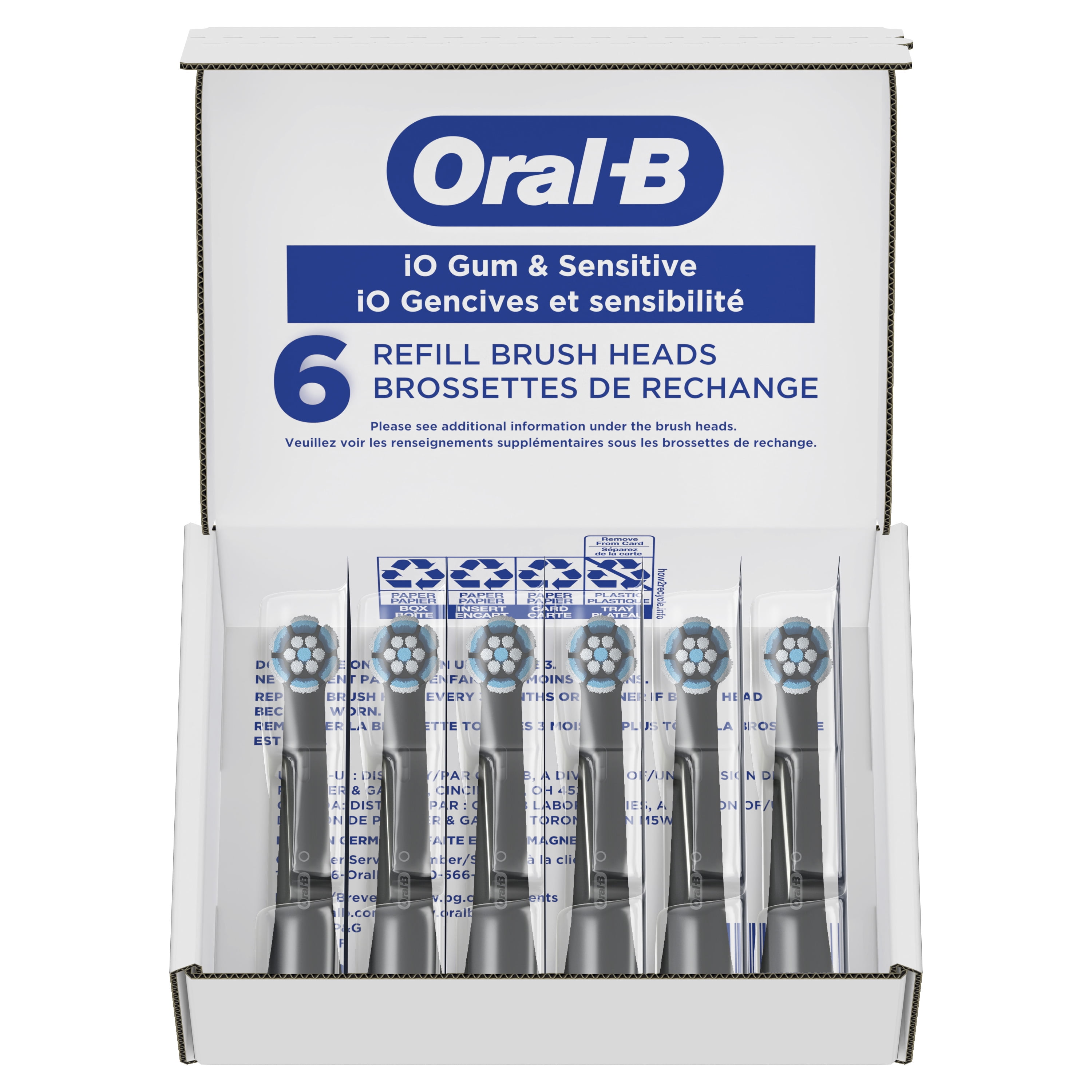 Oral-B iO Gum & Sensitive Replacement Heads, Electric Toothbrush Brush Heads, Black, 6 Count