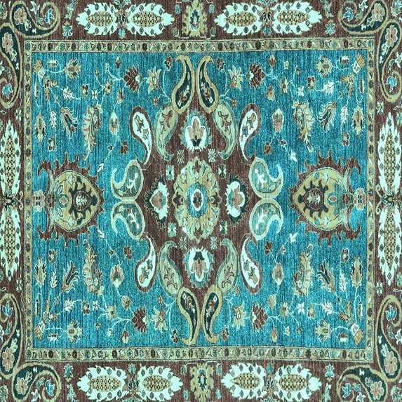 Ahgly Company Indoor Square Geometric Light Blue Traditional Area Rugs, 3' Square