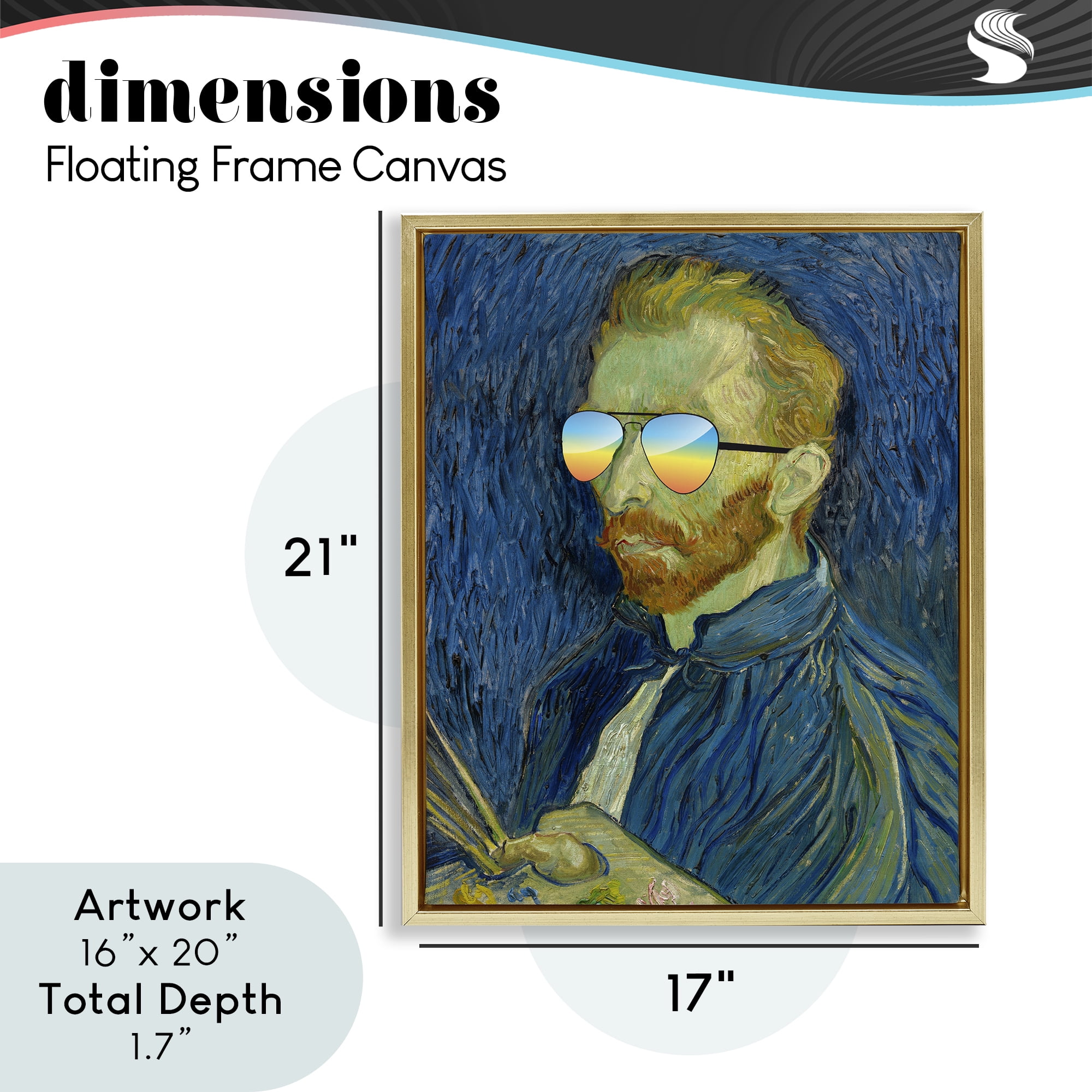 Funny Van Gogh Sunglasses Gold Framed Floater Canvas Wall Art, design by Masters Redux