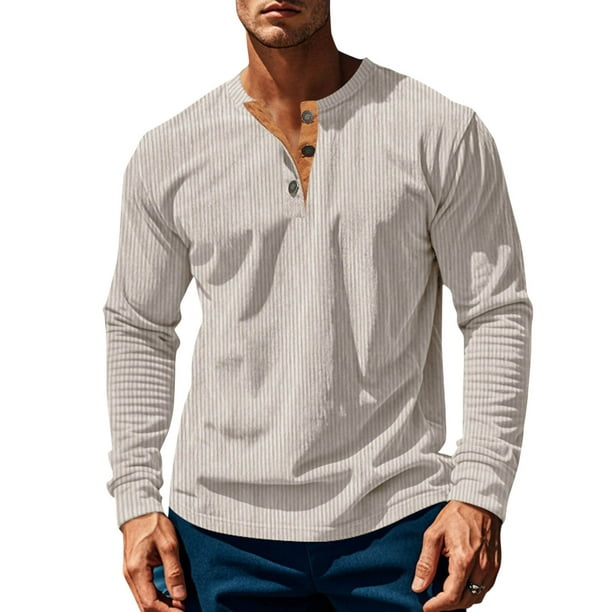 pstuiky manga larga para hombre, Camisa informal de moda para hombre, con cuello en V y mangas, transpirable salir tops xl