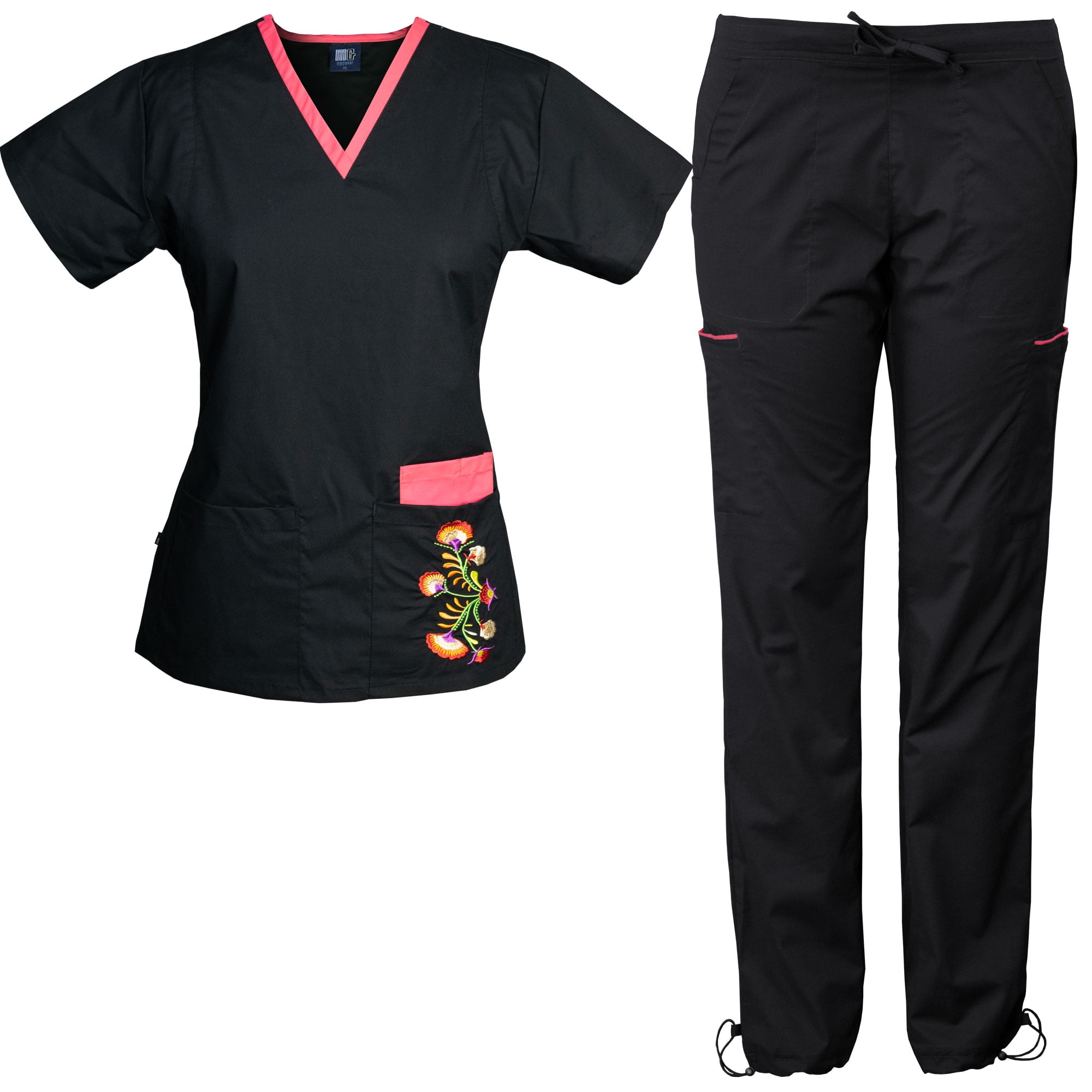 Medgear Women’s Stretch Scrubs with Embroidery Scrubs Set Medical