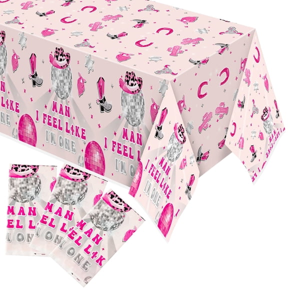 3Pcs Disco Cowgirl Themed Party Tablecloth, Waterproof 54*108 Inch Plastic Table Cover for Birthday Camping Banquet