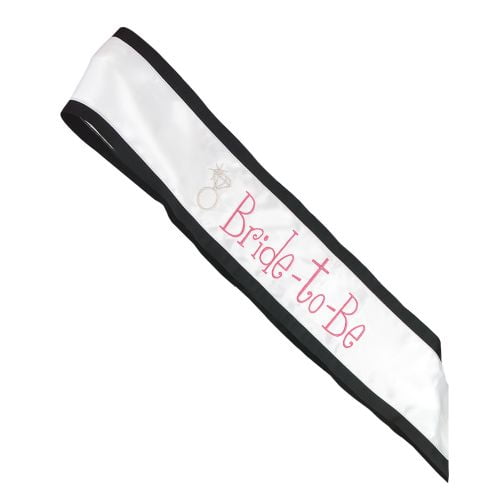 HBH White Satin And Black Grosgrain Bride To Be Sash