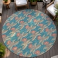 thumbnail image 6 of Addison Rugs Chantille Indoor/Outdoor Transitional Floral Turquoise Machine Washable Round Rug, 8' x 8', 6 of 7