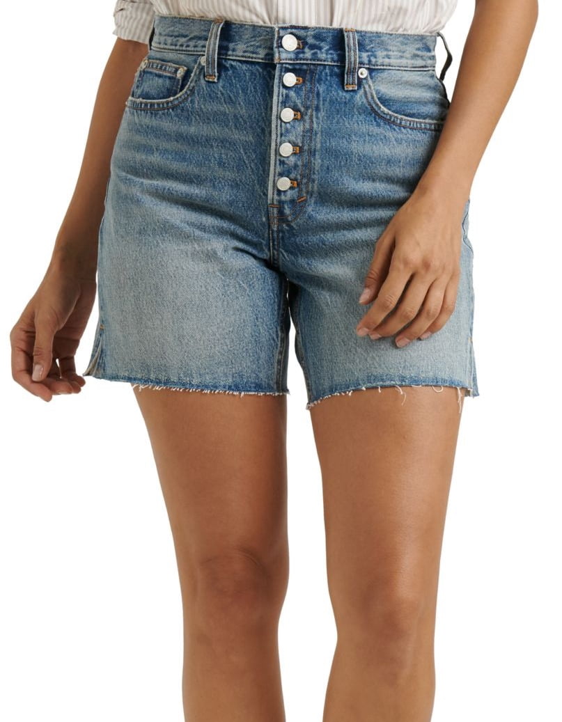 Shorts Denim High-Waist Raw-Hem Blue 28 