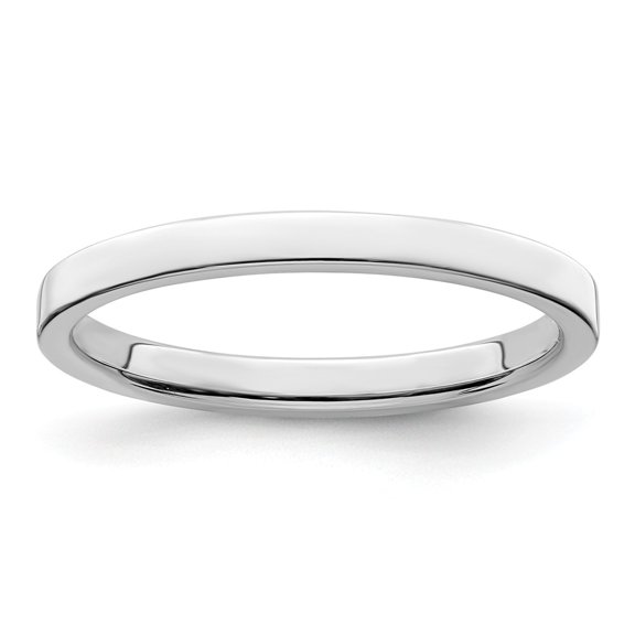 White Sterling Silver Ring Band Wedding Standard Rhodium-plated 2mm Flat Size 9.5