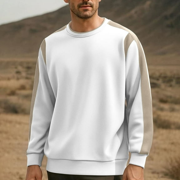 PiGOGI Men's Color Block Hoodie Long Sleeve Pullover Casual Comfortable Round Neck Top White XL