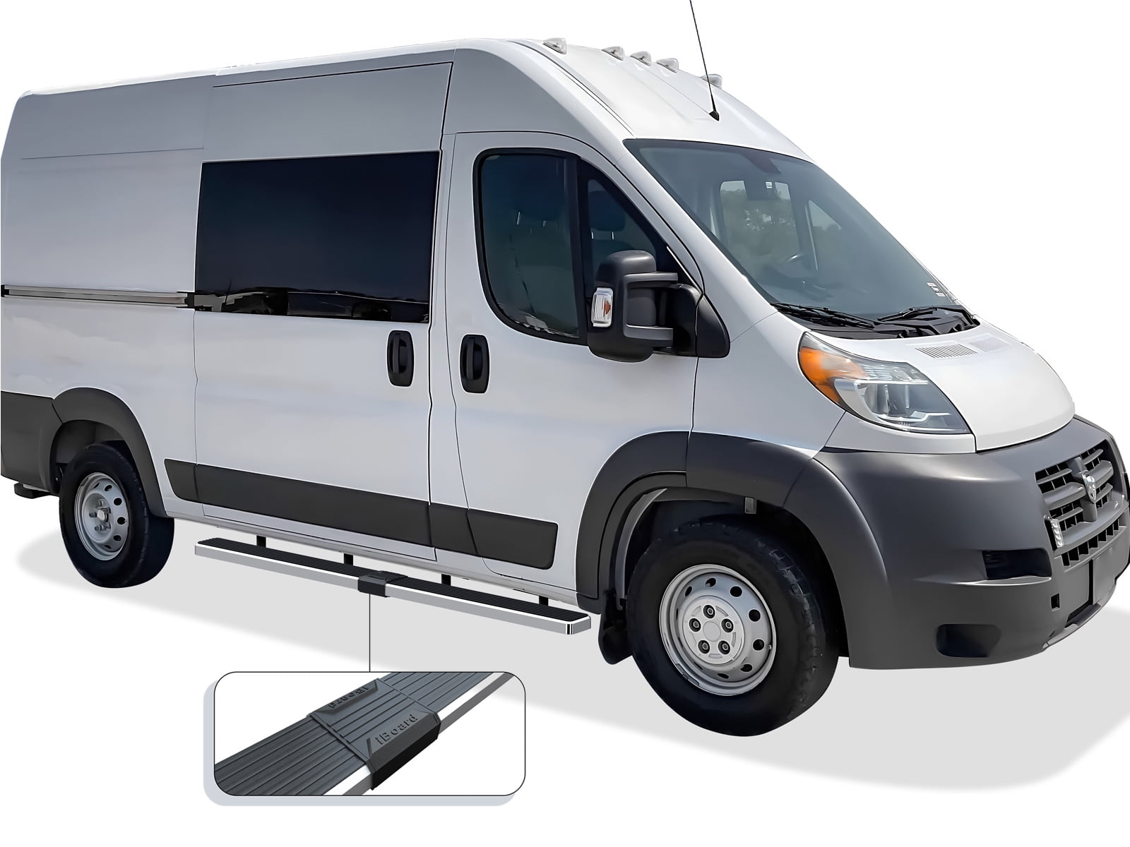 APS Running Boards 5in Silver Compatible with Ram ProMaster 2014-2026 Full Size Van 136 inches 159 inches Wheelbase 3-Door 304 Stainless Steel (Nerf Bars Side Steps Side Bars)