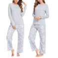 thumbnail image 4 of EFINNY Women's Cotton Imitation Pajama Two Piece Set Long Sleeved Top Printed Pants Home Wear, 4 of 6