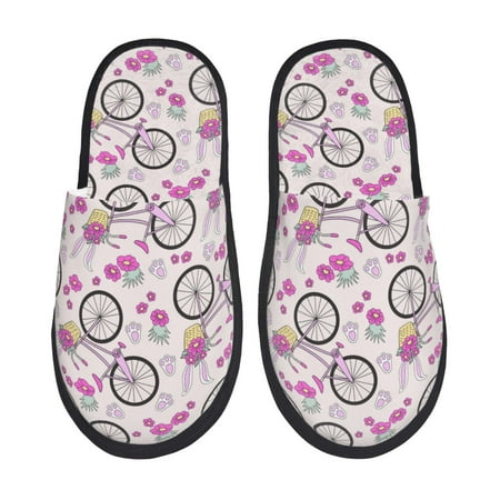 

Slippers for Women/Men - Bike rabbit flower Soft Plush Warm Slip-on Slippers House Slippers Indoor House Shoes