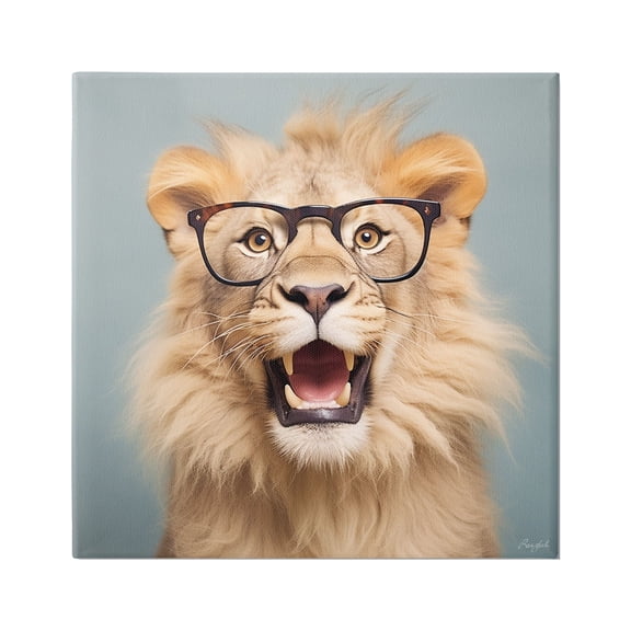 Stupell Industries Roaring Lion in Glasses Animals & Insects Painting Gallery Wrapped Canvas Art Print Wall Art, 17 x 17