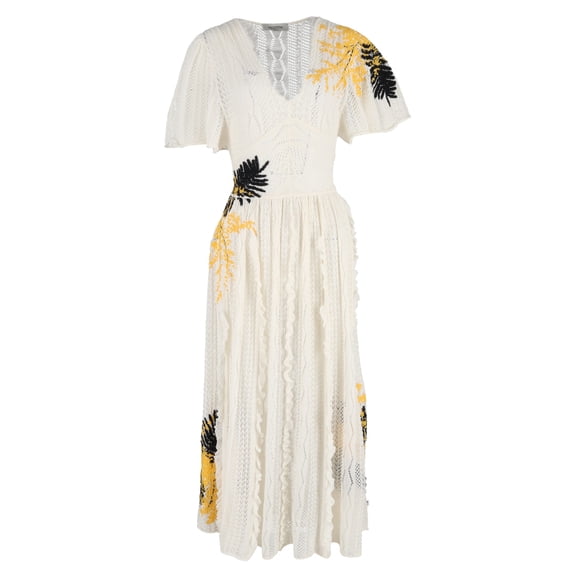 Pre-Owned Valentino Garavani Embroidered Crochet-Knit Maxi Dress in White Cotton
