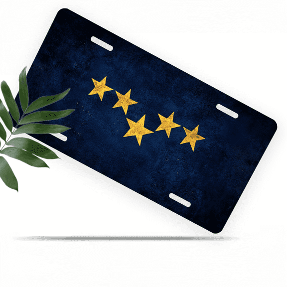 1 Pcs 2D Flat License Plate Covers & Frames, Five Golden Stars For Decorative Front, Waterproof For Decoration Aluminum License Plate Covers & Frames Cover For Men Women, 12" X 6"