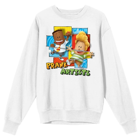 Captain Underpants Prank Artists Adult White Crew Neck Sweatshirt-Small